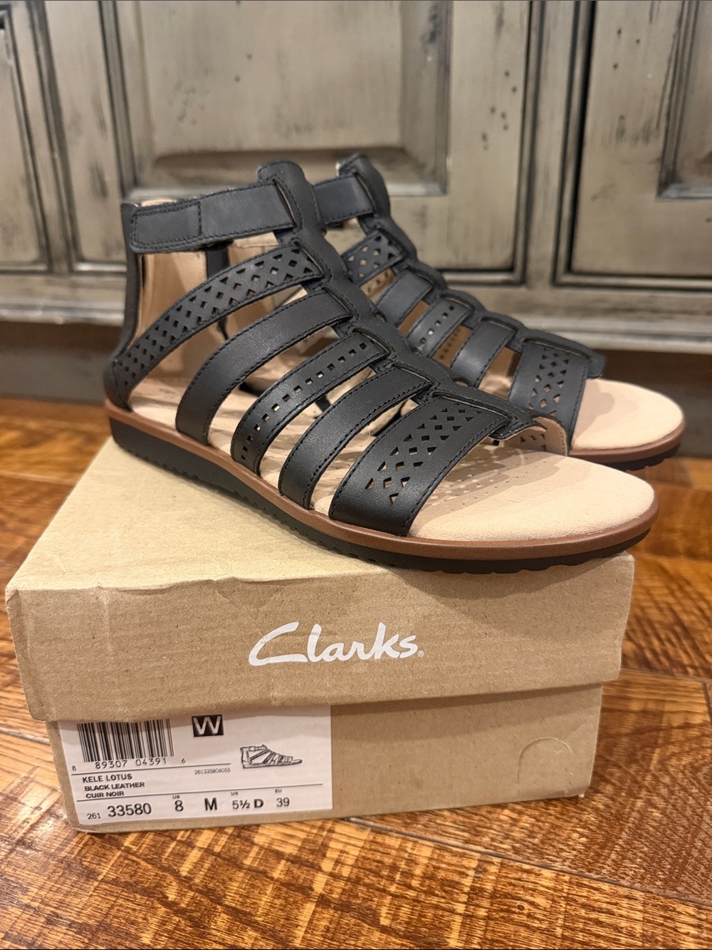 Clarks Black Gladiator Sandal- Kele Lotus